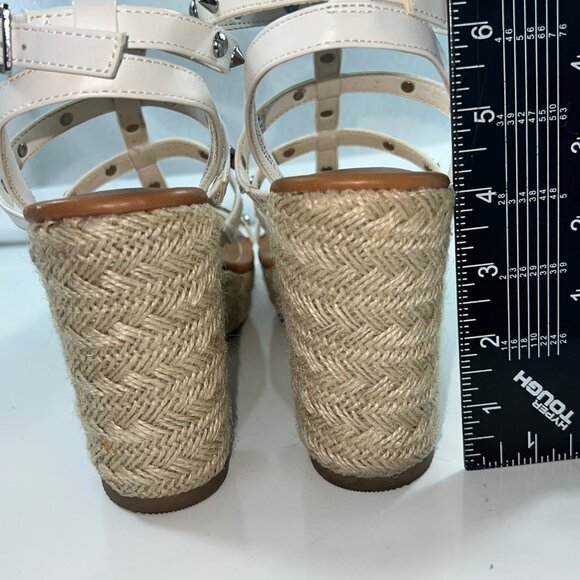 Time And Tru White Studded Espadrille Wedge Sandals Memory Foam Womens Size 10 - Picture 2 of 14